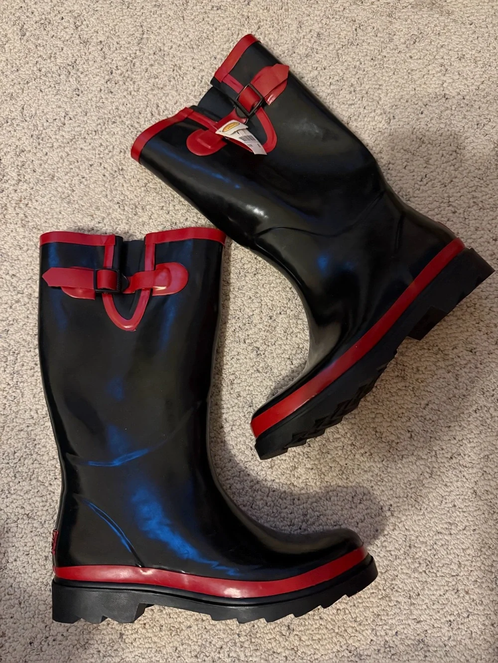 NWT Talbots Women's Black and Red Waterproof Rain Boots Sz 8